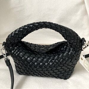 Urban Expressions mini bag Black Faux-Leather Poppy Woven Hobo Purse Vegan